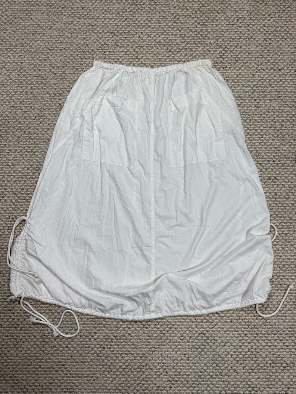 Free People White Perfect Parachute Ruched Drawstring Bubble Hem Midi Boho Skirt - Picture 4 of 10